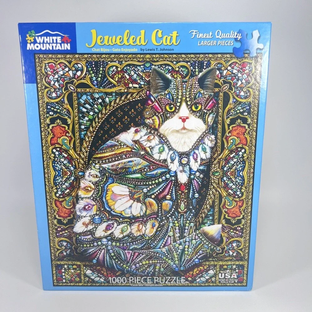 White Mountain - Jeweled Cat - 1000 piece puzzle - open box - excellent - Picture 1 of 6